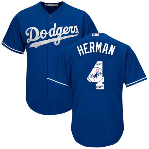 Dodgers #4 Babe Herman Blue Team Logo Fashion Stitched MLB Jersey